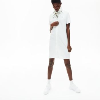 Lacoste Algodão Piqué Buttoned Polo Vestidos Branco | v9ouHuBR