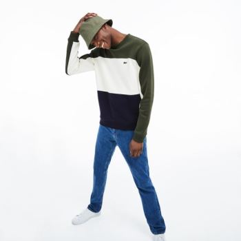 Lacoste Crew Neck Colorblock Piqué Fleece Sweatshirt Azul Marinho Azuis Branco Caqui Verdes | m6cvaHfw