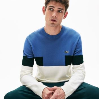 Lacoste Crew Neck Colorblock Wool And Algodão Blend Moletom Branco Azuis Verdes | 85nvOcPd