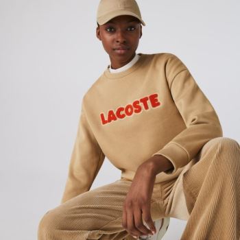 Lacoste Crew Neck Embroidered Fleece Sweatshirt Bege | N1mW9dUD