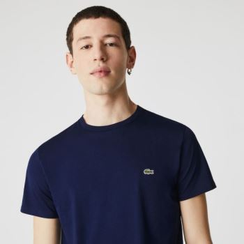 Lacoste Crew Neck Pima Algodão Jersey T-shirt Azul Marinho Azuis | bGJ6bTaq