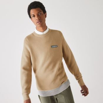 Lacoste Crew Neck Textured Wool And Algodão Moletom Bege Branco Azul Marinho Azuis | HXbGg2lu