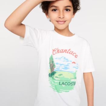 Lacoste Crewneck Chantaco-Print Algodão T-shirt Branco | j9A5XSGG