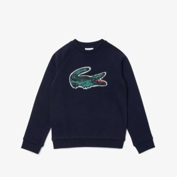 Lacoste Crocodile Graphic Fleece Sweatshirt Azul Marinho Azuis | hP0IGtSD