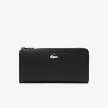 Lacoste Daily Classicos Coated Piqué Lona 10 Card Zip Wallet Pretas | 2KlMknLg