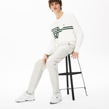 Lacoste Fine Striped Algodão- Linen Calça Chino Branco Cinzentas Escuro | jvzvHDS9