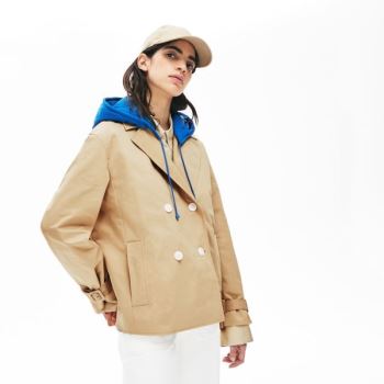 Lacoste LIVE Contrast Hood 2-in-1 Trench Coat Bege Azuis | SLfgWY6x