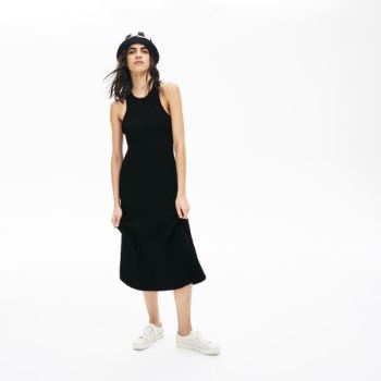 Lacoste LIVE Ribbed-Knit Long Tank Vestidos Pretas | U9hEhPZU