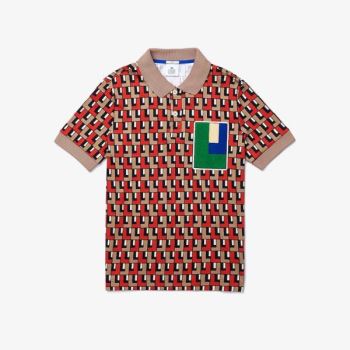 Lacoste LIVE Standard-Fit Printed Algodão Polo Bege Vermelhas | uqFfwqNP