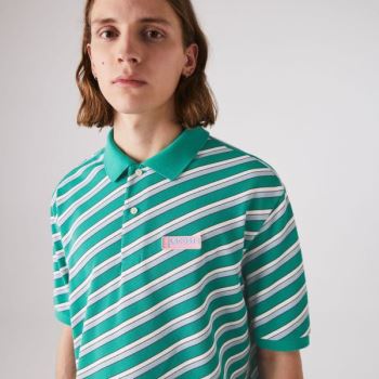 Lacoste LIVE Striped Algodão Piqué Polo Shirt Branco Azul Marinho Azuis | Hme7QVSx