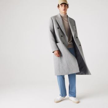 Lacoste Long Double-Breasted Herringbone Wool Coat Branco Cinzentas | EU7Mw1aw