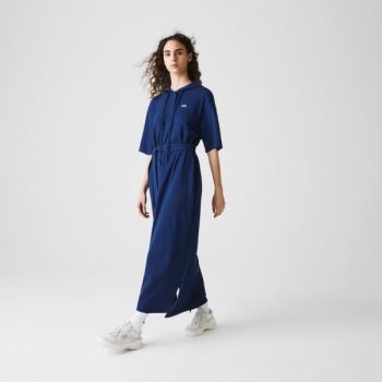 Lacoste Oversized Encapuzado Organic Algodão Piqué Polo Vestidos Azul Marinho Azuis | Hs9sNRVJ