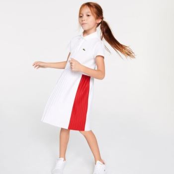 Lacoste Pleated Leves Algodão Piqué Polo Vestidos Branco Vermelhas | jZTZ6xXu