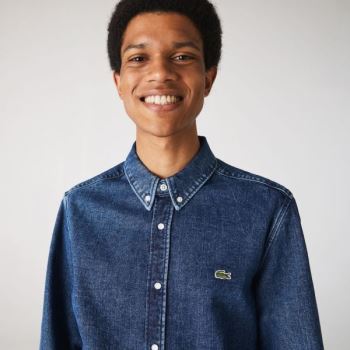 Lacoste Regular Fit Natural Algodão Denim Shirt Azuis | ePoDVJfq