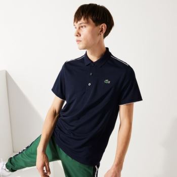 Lacoste SPORT Contrast Piping Respirável Piqué Polo Shirt Azul Marinho Azuis Branco | Nv2j4xvY