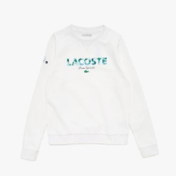 Lacoste SPORT Miami Open Print Fleece Sweatshirt Branco Azul Marinho Azuis | gDVLZThO