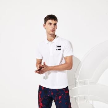 Lacoste SPORT Novak Djokovic Leves Algodão Polo Branco Azul Marinho Azuis | Yqp5sRuq