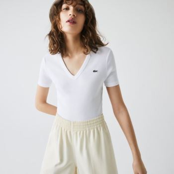 Lacoste Soft Algodão V-Neck T-shirt Branco | wlYIxFgJ