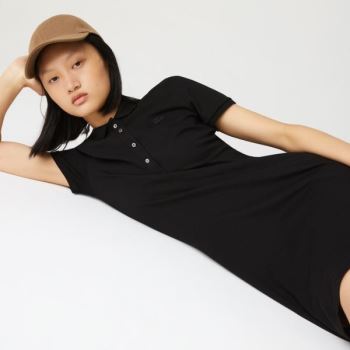 Lacoste Stretch Algodão Piqué Polo Vestidos Pretas | MlOffh54