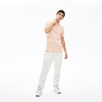 Lacoste Striped Linen And Algodão Regular Fit Polo Shirt Luz Rosa Branco | 87Ag36KL