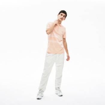 Lacoste Striped Linen And Algodão Regular Fit Polo Shirt Luz Rosa Branco | rCPhFnGu