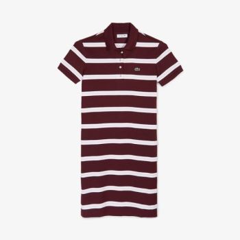 Lacoste Striped Stretch Algodão Polo Vestidos Vermelhas Escuro Luz Rosa Branco | RKG5hXxw