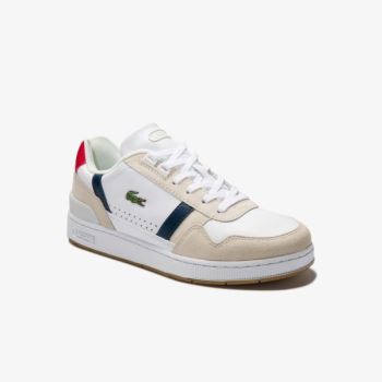 Lacoste T-Clip Tricolour Couro and Camurça Sneakers Branco Bege | TLpcBMU8