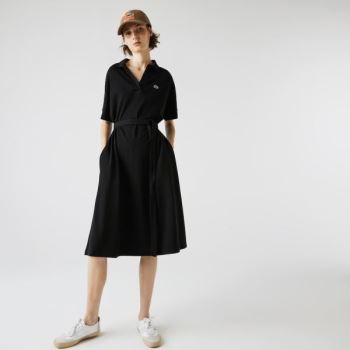 Lacoste V-neck Fitted Flowy Piqué Polo Vestidos Pretas | c0ApMhbI