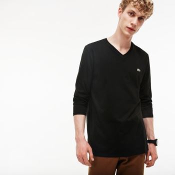 Lacoste V-neck Soft Algodão T-shirt Pretas | d79QEqAI