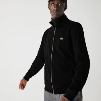 Lacoste Zippered Stand-Up Collar Piqué Fleece Jacket Pretas | KdKpJKl8