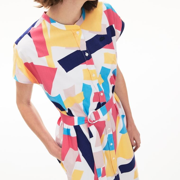 Lacoste Abstract-Print Shirtdress Branco | MJ5z81qw