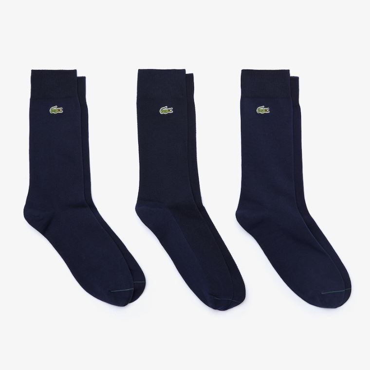 Lacoste Algodão Blend Sock 3-Pack Azul Marinho Azuis Verdes | utQ4A9QC