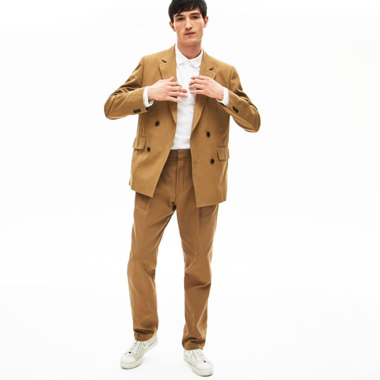 Lacoste Algodão-Linen Double-Breasted Jacket Marrom | lrobdhFL