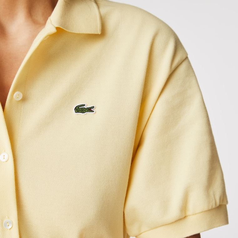 Lacoste Algodão Piqué Belted Polo Vestidos Amarelas | dQrwl6bU