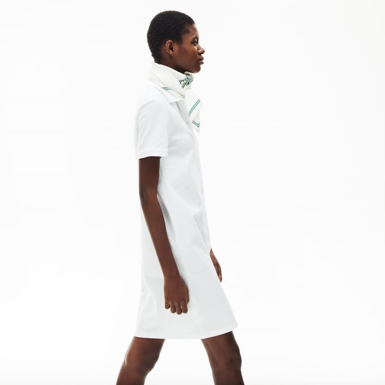 Lacoste Algodão Piqué Buttoned Polo Vestidos Branco | v9ouHuBR