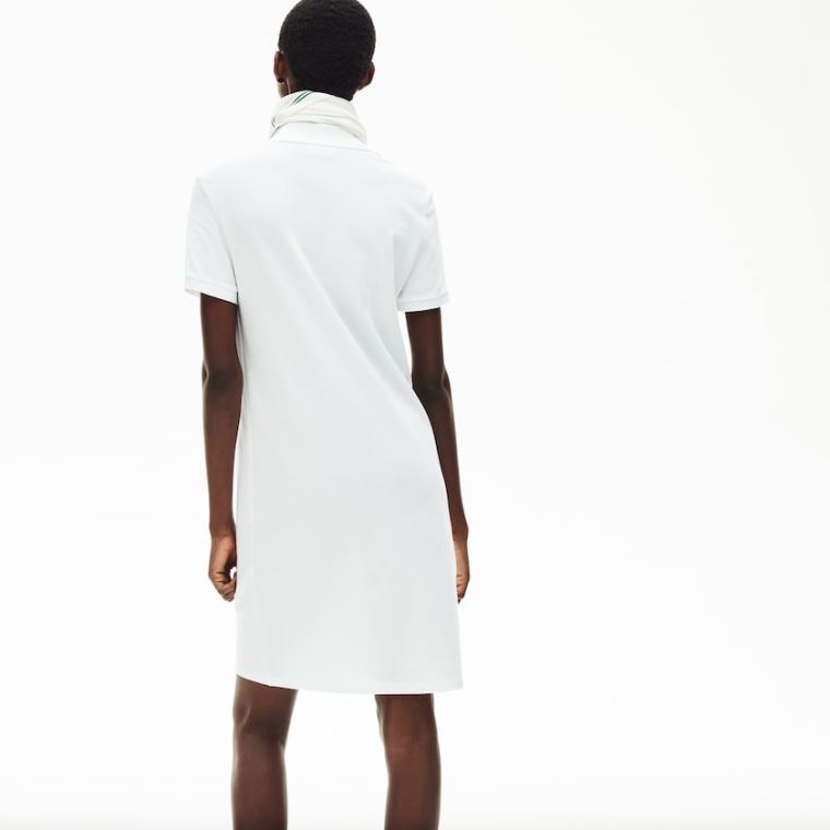 Lacoste Algodão Piqué Buttoned Polo Vestidos Branco | v9ouHuBR