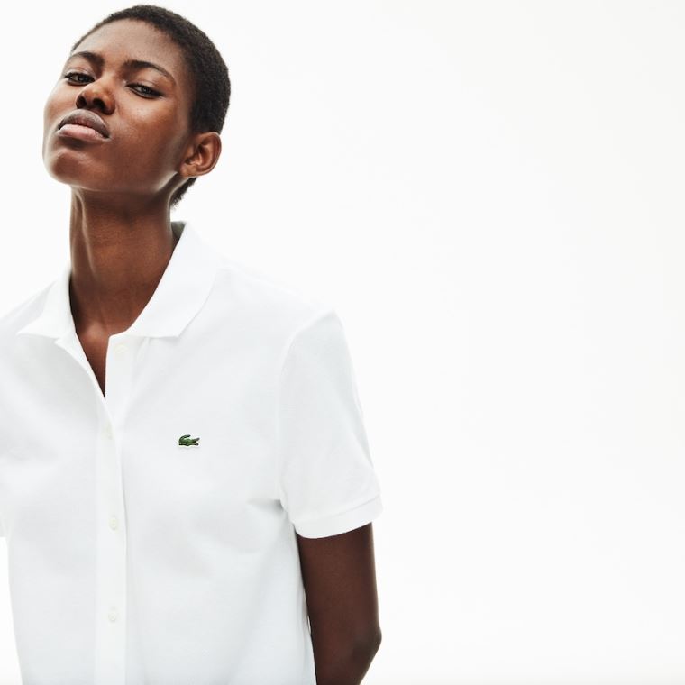 Lacoste Algodão Piqué Buttoned Polo Vestidos Branco | v9ouHuBR