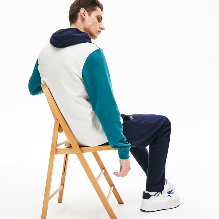 Lacoste Algodão-Piqué and French Terry Colorblock Sweatshirt Branco Azul Marinho Azuis Verdes | 9gkTA0QD