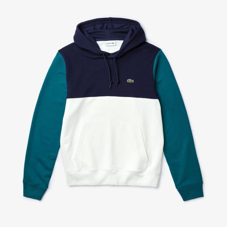 Lacoste Algodão-Piqué and French Terry Colorblock Sweatshirt Branco Azul Marinho Azuis Verdes | 9gkTA0QD