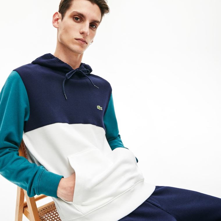 Lacoste Algodão-Piqué and French Terry Colorblock Sweatshirt Branco Azul Marinho Azuis Verdes | 9gkTA0QD