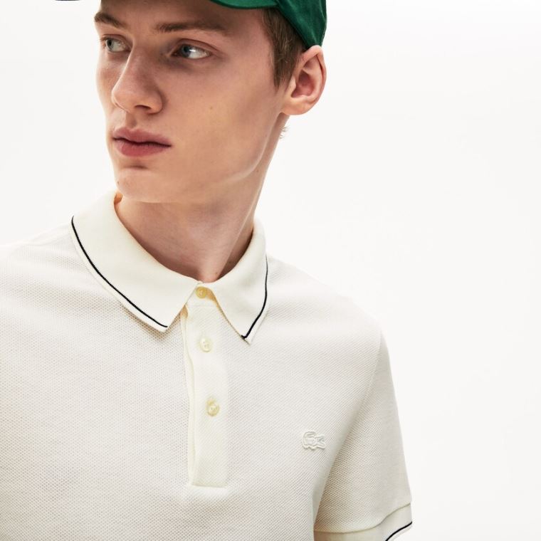 Lacoste Algodão-Silk Piqué Polo Shirt Branco Pretas | 8t5JzllE