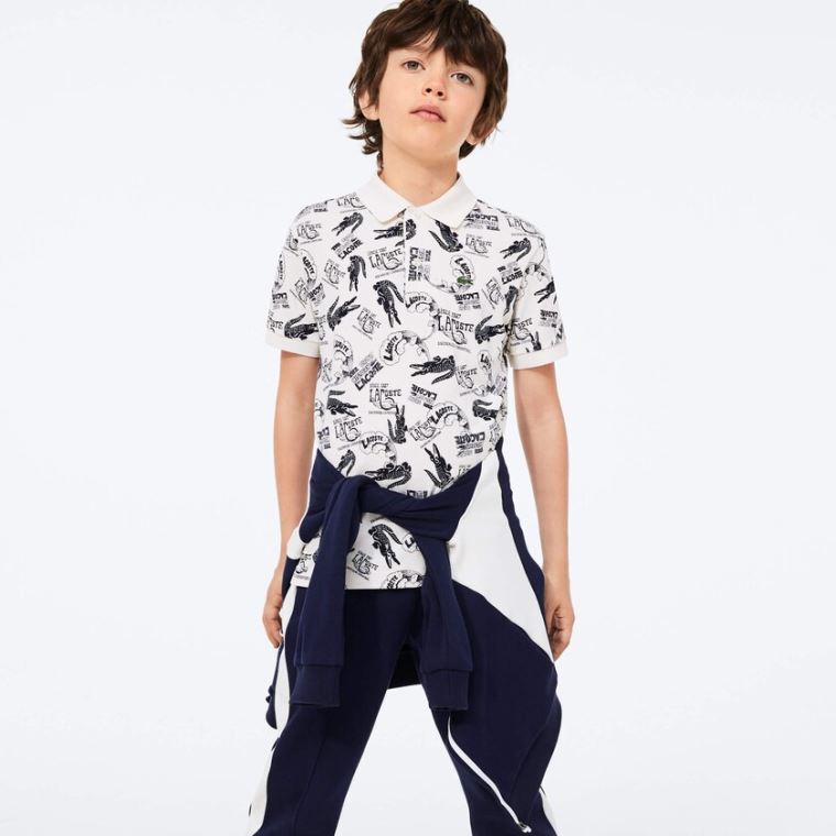 Lacoste All-Over Croc Print Algodão Petit Piqué Polo Branco Azul Marinho Azuis | ueXLLIpO