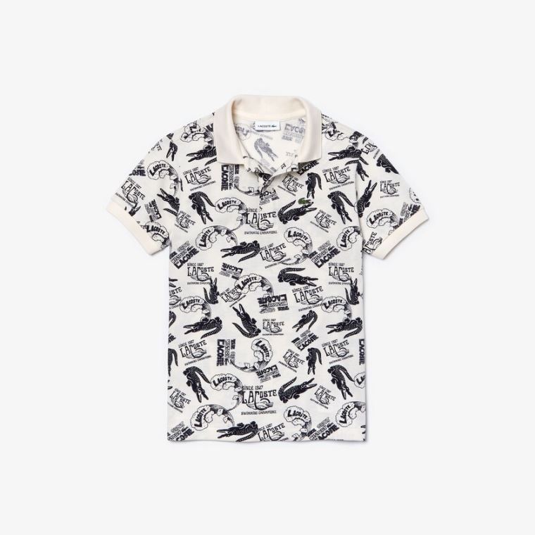 Lacoste All-Over Croc Print Algodão Petit Piqué Polo Branco Azul Marinho Azuis | ueXLLIpO