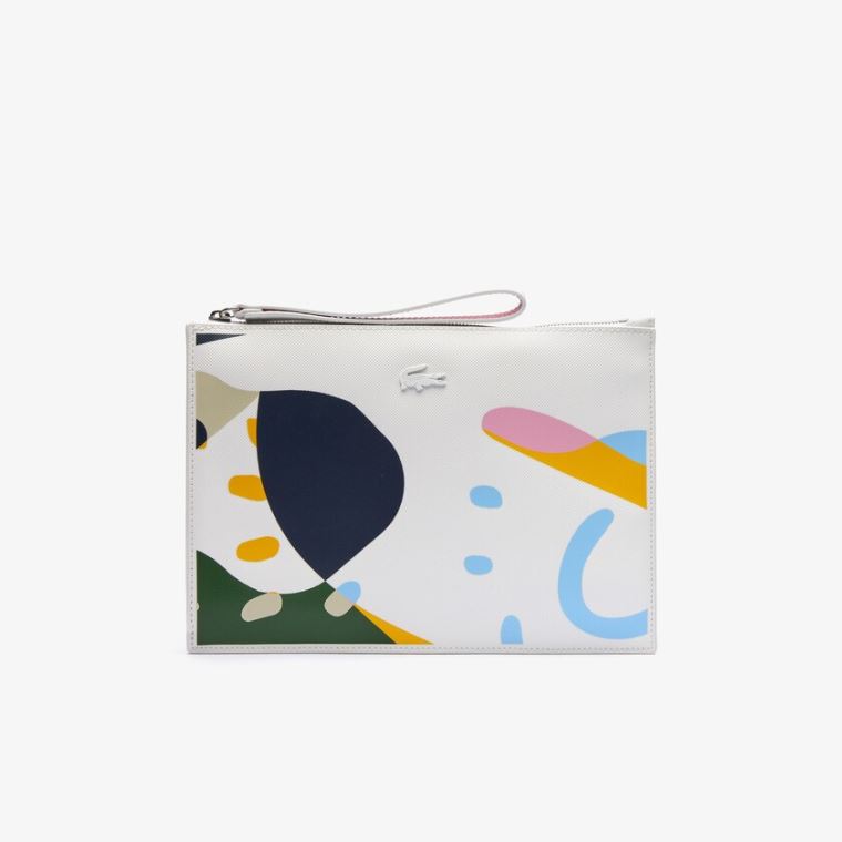 Lacoste Anna Abstract Design Coated Lona Clutch Branco | mOgzfsve