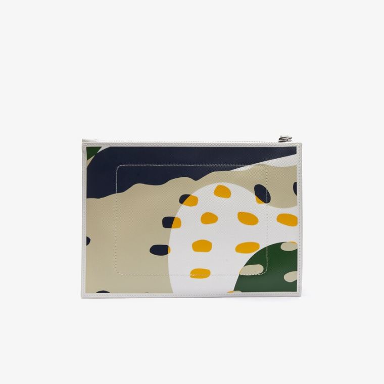 Lacoste Anna Abstract Design Coated Lona Clutch Branco | mOgzfsve