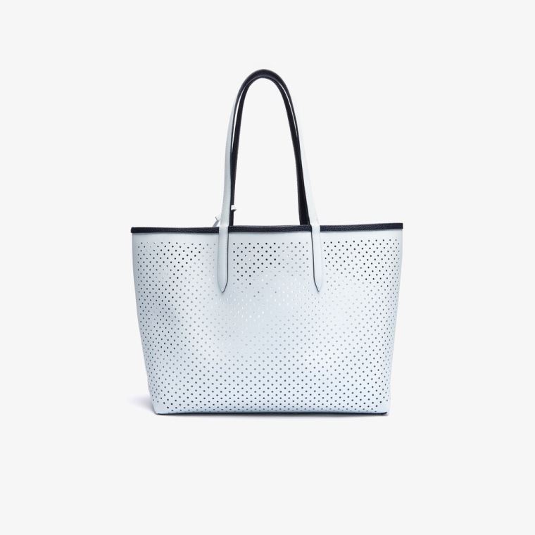 Lacoste Anna Removable Pouch Perforated Reversible Tote Azul Marinho Escuro Branco | HeaJt6m1