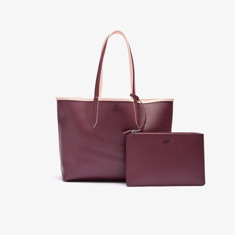 Lacoste Anna Removable Pouch Signature Reversible Tote Bordeaux | Z10pVYMo