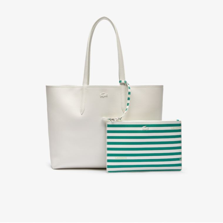 Lacoste Anna Reversible Solid Or Striped Colorblock Tote Bag Branco | 1wP24mEH