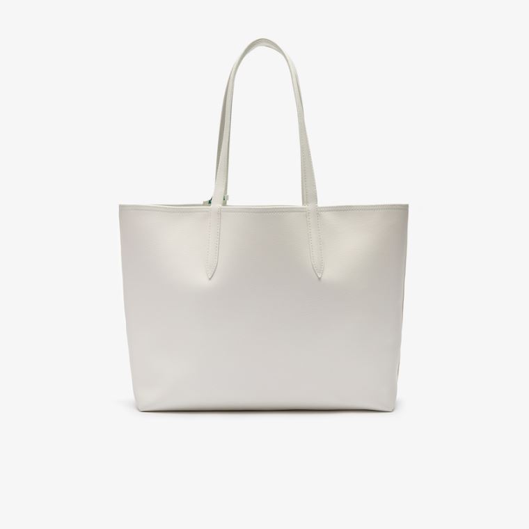 Lacoste Anna Reversible Solid Or Striped Colorblock Tote Bag Branco | 1wP24mEH