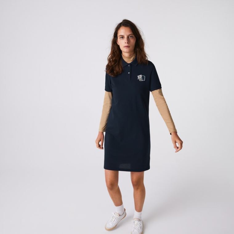 Lacoste Badge Polo Vestidos Azul Marinho Azuis | DjCxMd68